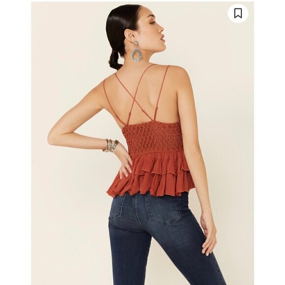FREE PEOPLE ADELLA CAMI, RUFFLE LACE ORANGE/REDISH, BOHO, CONCERT, VACATION, Y2K - Picture 3 of 6